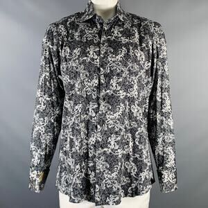 BILLIONAIRE COUTURE Size XL Black White Print Cotton Blend Long Sleeve Shirt